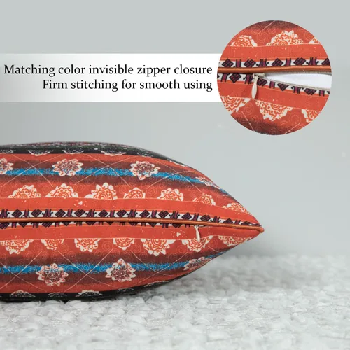 Vista 3 de VOGOL 1 funda de almohada decorativa de estilo bohemio, fundas de cojín cuadradas de poliéster con borde de ribetes, funda de almohada decorativa