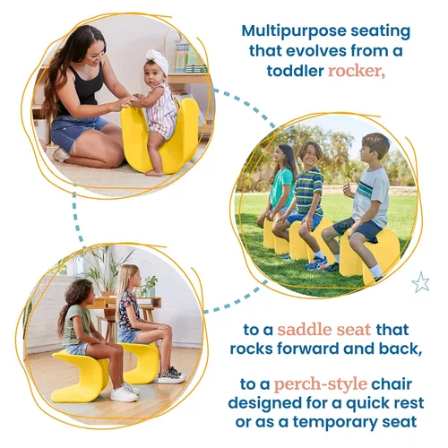 Vista 5 de ECR4Kids Asiento Wave, altura del asiento de 14 a 15.1 pulgadas, taburete tipo percha, amarillo, paquete de 2
