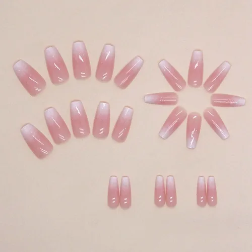 Vista 31 de Uñas postizas francesas a presión, uñas postizas largas de acrílico con forma de ataúd de cobertura completa, uñas postizas de bailarina
