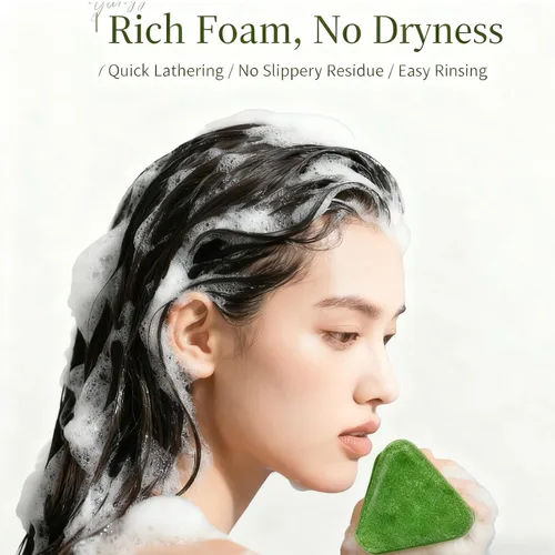 Vista 5 de NovaCharm 1 paquete Nature Seven Green Soap Shampoo Bar-Hair Strengthening Nature Triangle Shampoo Bar para adultos Usman Grass Sampoo-Para todo