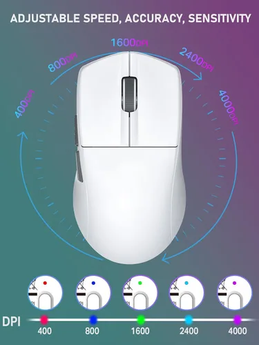 Vista 3 de E-YOOSO Ratón inalámbrico ligero para juegos, mouse inalámbrico de tres modos para deportes electrónicos con 5 botones programables, 4000 DPI