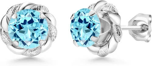 Vista 162 de Gem Stone King Aretes de plata de ley 925 de 0.236 in con piedra natal redonda para mujer