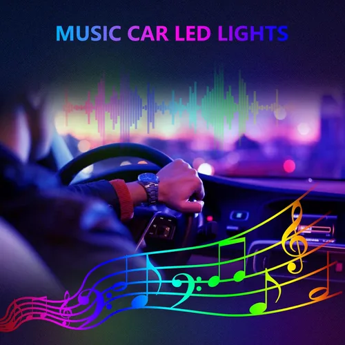 Vista 6 de Tira de luces LED para automóvil, 5 en 1, luz interior del automóvil, kit de iluminación LED ambiental con RGB de 16 millones de colores y fibra