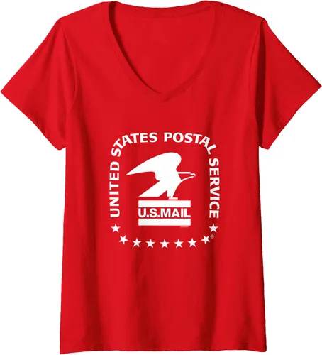 Vista 4 de Camiseta con cuello en V para mujer USPS - US Air Mail Seal, Gris Negro