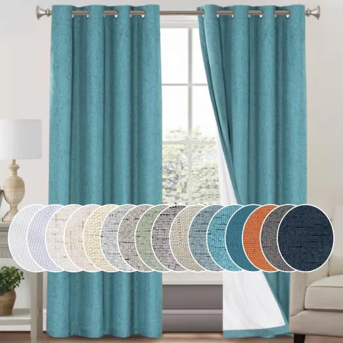 Vista 156 de Cortinas con textura de lino 100% opacas de 64 pulgadas de largo, juego de 2 paneles de cortinas de lino opacas con forro aislante térmico que Arena