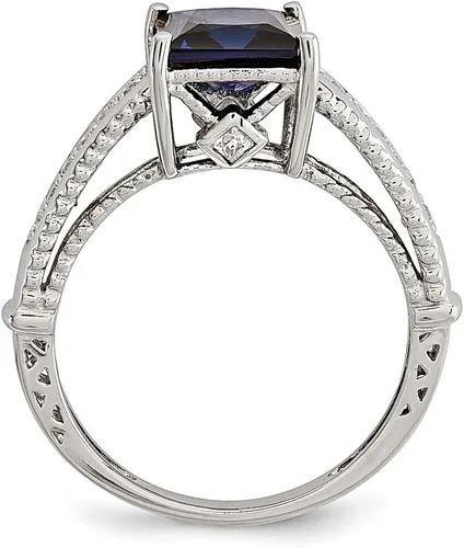 Vista 2 de ICE CARATS Anillo de plata de ley 925 creado en laboratorio con circonita cúbica de zafiro azul, piedra natal de septiembre, joyería fina