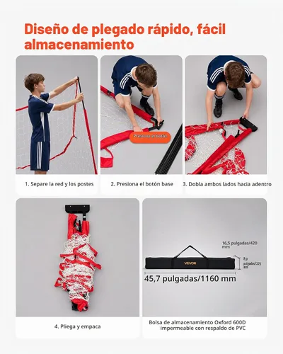 Vista 6 de VEVOR Portería de fútbol portátil de 12 x 6 pies con diseño plegable Rojo