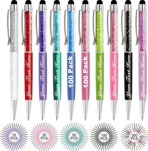 Vista 30 de Bolígrafos personalizados con nombre y texto, bolígrafos de diamantes de cristal personalizados a granel, 10 bolígrafos, regalos para mujeres