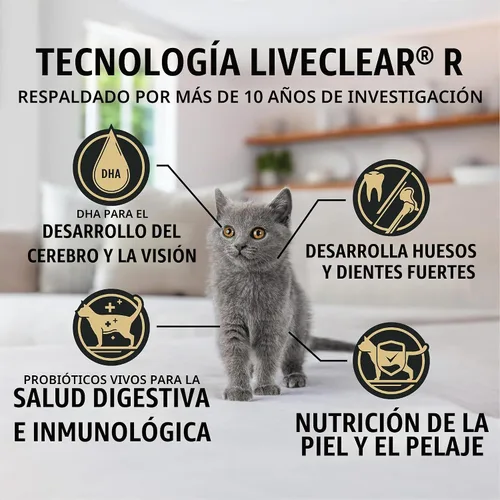 Vista 3 de Purina Pro Plan LiveClear - Comida seca para gatitos, reductor de alérgenos para gatos, fórmula de pollo y arroz - Bolsa de 3.2 lb