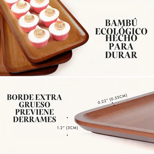 Vista 4 de FINESSY Tableros de embutidos de bambú oscuro, soporte de bandeja de servir