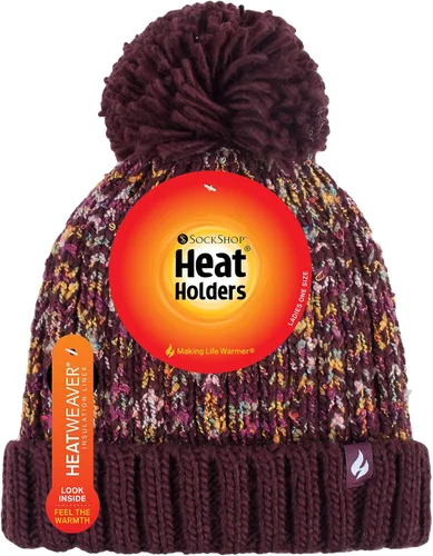 Vista 2 de HEAT HOLDERS - Elegante sombrero de punto para mujer con forro polar grande con pompones