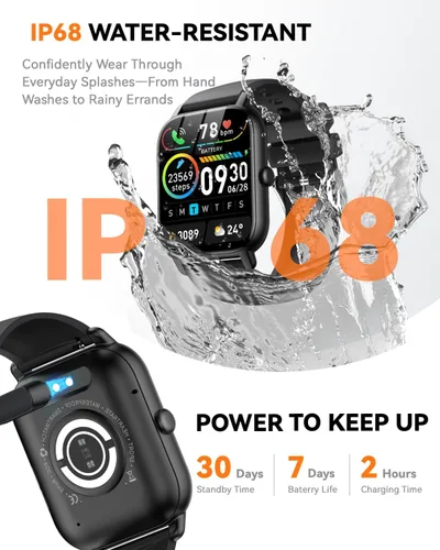 Vista 6 de Reloj inteligente para hombres y mujeres, pantalla HD de 1.85 pulgadas, rastreador de fitness Bluetooth, contador de pasos/monitor de sueño, más