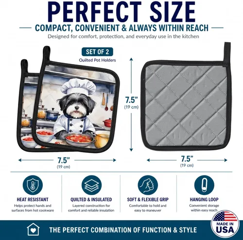Vista 3 de Caroline's Treasures Havanese The Chef Par de Agarraderas para Ollas de Cocina Resistentes al Calor Juegos de Agarraderas para Ollas Almohadillas