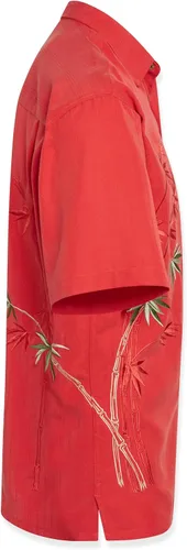 Vista 3 de Bamboo Cay Camisa tejida bordada casual de bambú volador de manga corta para hombre Tomato