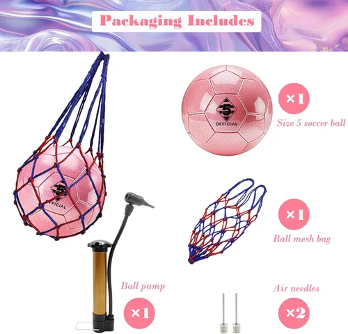 Vista 3 de Glitter Purple Soccer Ball Size 5 with Pump & Needle Mesh Bag, Sofu PU Soccer Ball Kit for Indoor Outdoor Practicing Training Playing Gift Teens