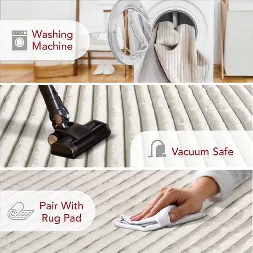 Vista 5 de nuLOOM Kai - Alfombra lavable a rayas blancas rotas, 5 x 8 pies Kai blanco apagado