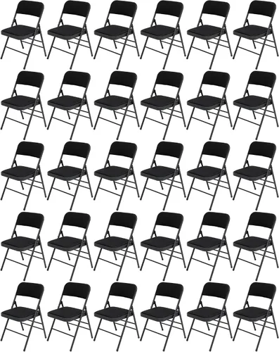 Vista 19 de Paquete de 4 sillas plegables negras con cojín acolchado de tela, juego de sillas de comedor de tela, sillas plegables apilables portátiles