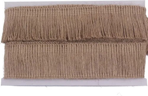 Vista 2 de Borde de arpillera con flecos, borla, encaje de yute de 2 pulgadas de ancho, 5 yardas de largo para accesorios de ropa, vestidos de novia latinos