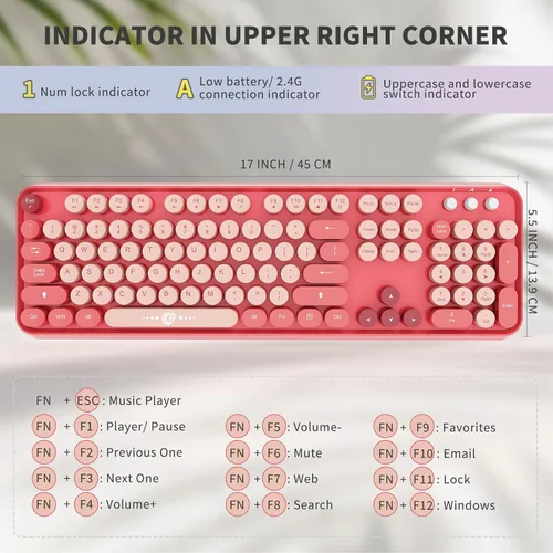 Vista 3 de Combo de teclado y ratón inalámbricos, teclado de máquina de escribir inalámbrico de tamaño completo de 2.4 GHz con teclas redondas para Windows