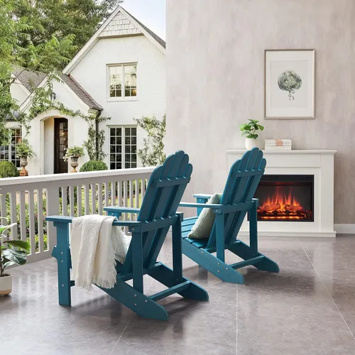 Vista 2 de Silla Adirondack, silla de patio exterior HDPE para todo tipo de clima Azul lago