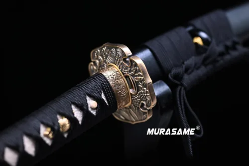 Vista 4 de MURASAME 41" Katana Espada Arcilla Templado Damasco Doblado Acero Real Hamon Latón Tsuba Muy Afilado