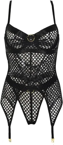 Vista 5 de bslingerie Conjunto de lencería sexy de 5 piezas de red de neón para mujer, babydoll