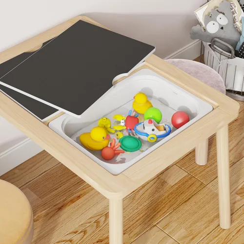 Vista 5 de Ogears Mesa sensorial, mesa de actividades para niños, mesa de juego de madera con contenedores, mesa Montessori, pizarra de tiza y pizarra blanca