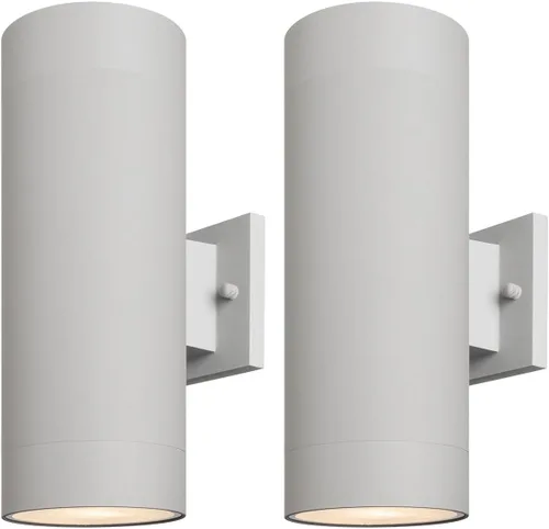 Vista 22 de mirrea Lámpara moderna para porche al aire libre en 2 luces con cilindro de aluminio y cubierta de vidrio templado, aplique de pared impermeable