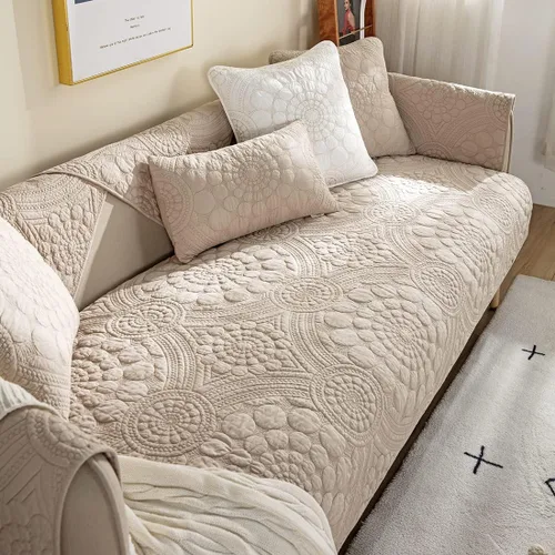 Vista 8 de Funda acolchada de algodón para sofá modular, diseño bohemio con círculo, bordado, color sólido, antideslizante, protector de muebles para perros