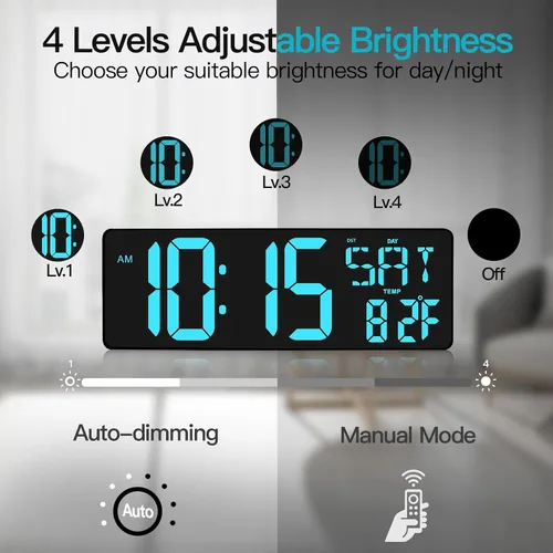 Vista 3 de XREXS Reloj de pared digital grande de 17.2 pulgadas, sincronización Bluetooth, relojes atómicos precisos con control remoto, reloj de abuelo