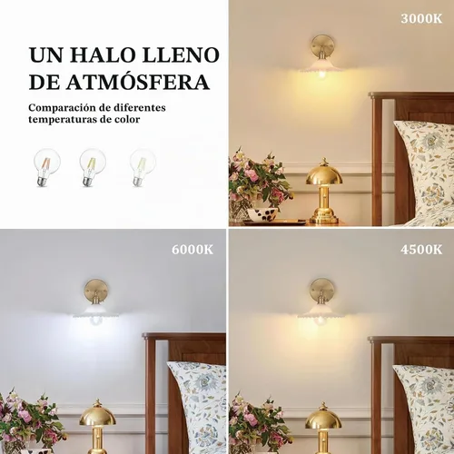 Vista 4 de Shenmoyl Apliques de pared vintage con pantalla de cristal de loto blanco de 180 grados, ajustable, de latón, con cable, moderna lámpara de pared