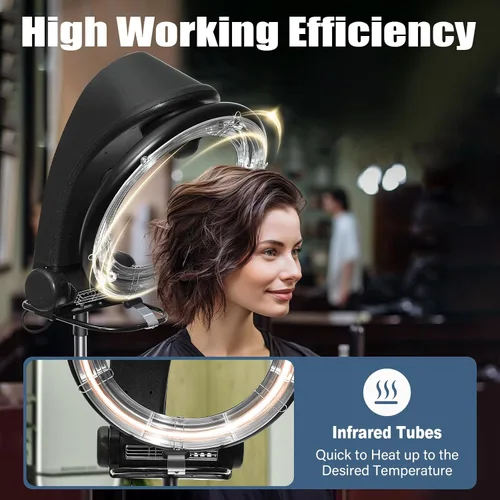 Vista 2 de Secador de pelo infrarrojo orbitante 3 en 1, vaporizador profesional de salón con altura ajustable de 55.12 a 64.96 pulgadas, pantalla digital y 4