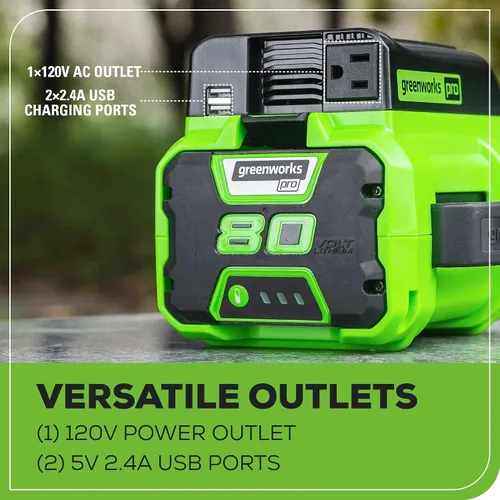 Vista 6 de Greenworks Inversor de corriente Pro de 80 V (300 vatios), 120 V CA, para cargar dispositivos electrónicos pequeños, teléfonos inteligentes