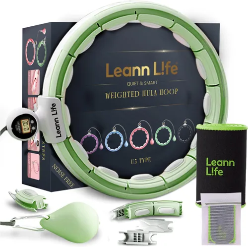 Vista 15 de Leann L!fe U5 Smart Weighted Hula Hoop with Counter –16 Knots, 28"–46" Adjustable Infinity Hoop Plus Size, Quiet Rubberized Wheels, Ab Workout