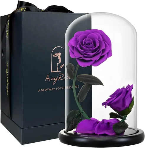 Vista 7 de Regalos para mujeres, rosa roja preservada para siempre, regalo de cumpleaños, día de San Valentín, con flor eterna roja en cúpula de cristal #Rojo