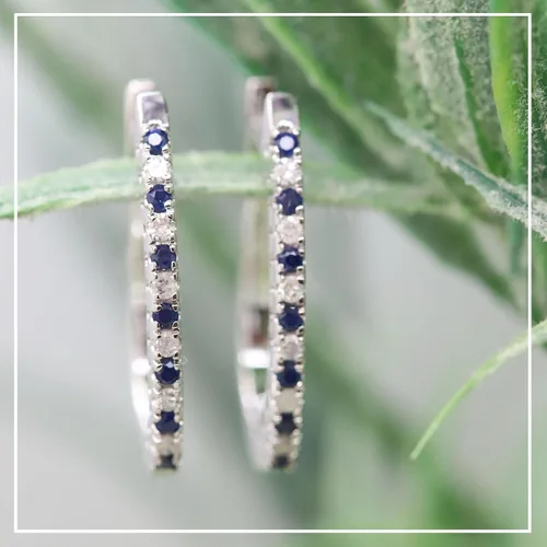 Vista 3 de Dazzlingrock Collection Pendientes de aro redondos de oro de 14 quilates con zafiro azul y diamante blanco para mujer