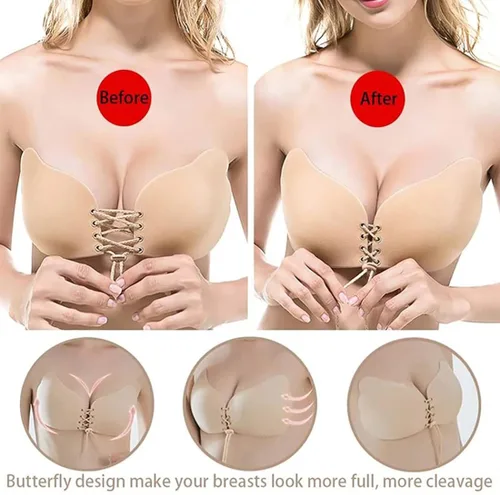 Vista 3 de Brasier adhesivo, sin tirantes, sin espalda, con realce invisible, 2 pares, negrobeige, NegroBeige