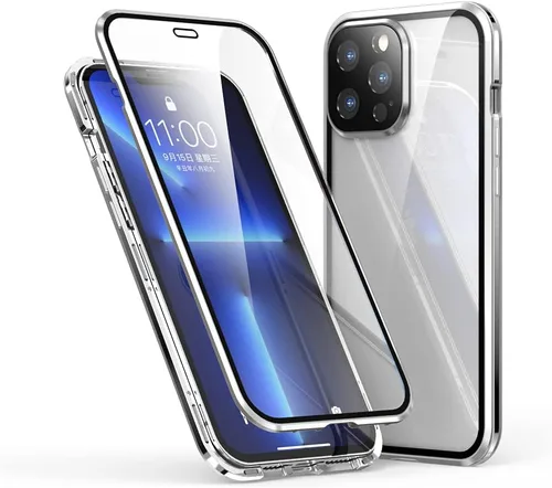 Vista 8 de Funda magnética para iPhone 13 Pro Max de 360 grados de cuerpo completo, lente de cámara integrada y protector de pantalla, color negro