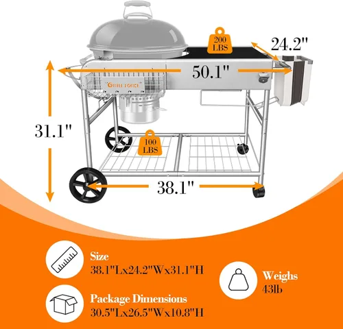 Vista 8 de Mesa de parrilla para Weber 18" y 22" Original Kettle, carrito de parrilla Kettle, mesa de preparación al aire libre para Weber Original Kettle