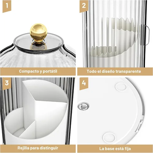 Vista 6 de Organizador de brochas de maquillaje con tapa transparente con apertura deslizante giratoria de 360 grados a prueba de polvo para tocador, 1 unidad