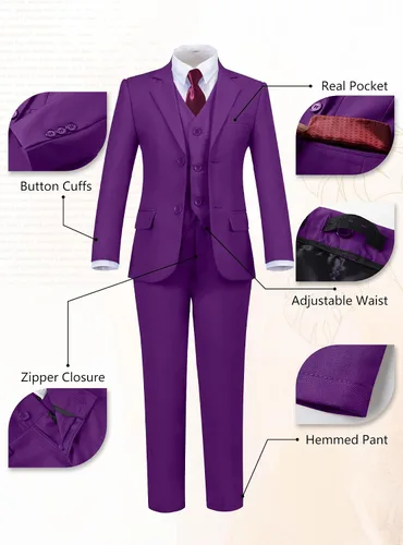 Vista 4 de Traje para niños pequeños, esmoquin de ajuste delgado, traje de portador de anillo de boda para niños, Fucsia