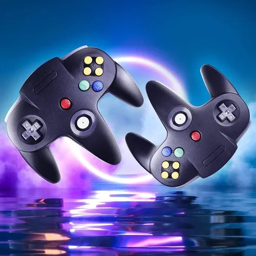 Vista 2 de Classic 64 Controlador con cable Joystick para consola N64 Game System N64 (2 paquetes, negro)