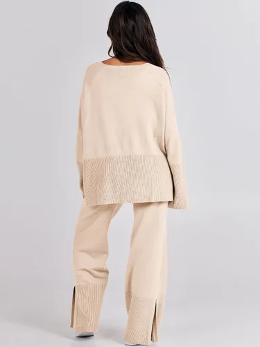 Vista 5 de ANRABESS Conjunto de 2 piezas para mujer, sudadera de punto de gran tamaño y pantalones de pierna ancha con cordón