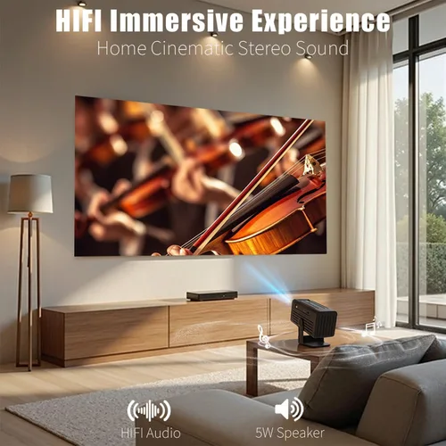 Vista 6 de Mini proyector con WiFi y Bluetooth, proyector inteligente compatible con 1080P con aplicaciones integradas, proyector de películas para exteriores