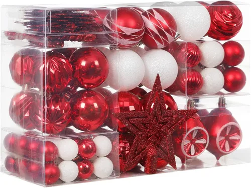 Vista 10 de XmasExp - Paquete de 99 adornos de bolas de Navidad surtidos Juego de bolas de Navidad inastillables con paquete de regalo de mano reutilizable