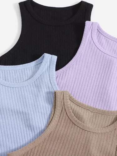 Vista 3 de SheIn 4 paquetes de camiseta corta sin mangas con cuello redondo para mujer