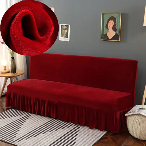 Vista 19 de IMYOGI Fundas de sofá de alta elasticidad sin brazos con falda, funda elástica ajustable de color sólido, protector de muebles para niños, mascotas