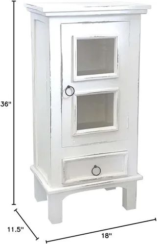 Vista 3 de Home Square Mesa auxiliar de madera de 1 puerta y mesita de noche en blanco envejecido - Juego de 2