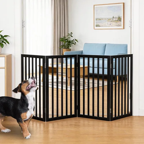 Vista 33 de Puerta para perros para interiores, valla independiente para perros, para la casa, puertas, pasillos o escaleras, puerta para mascotas plegable
