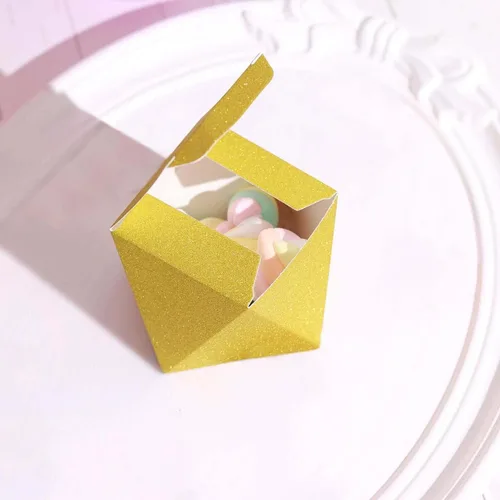 Vista 5 de Efavormart - 25 cajas de regalo de boda con purpurina dorada, forma geométrica de 3 x 4 pulgadas